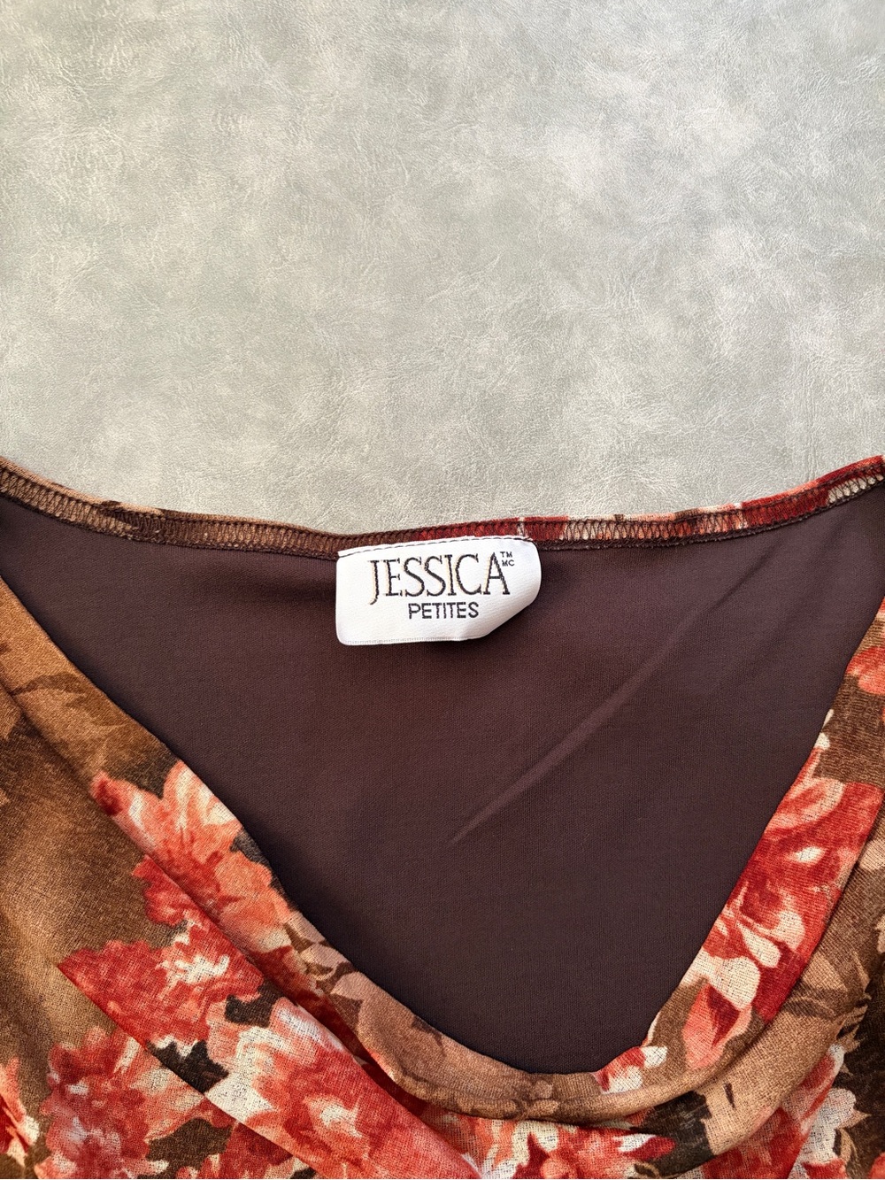 Y2K 90’s Jessica Vintage Brown Fall Floral Cowl Neck Sleeveless Top - Picture 6 of 9